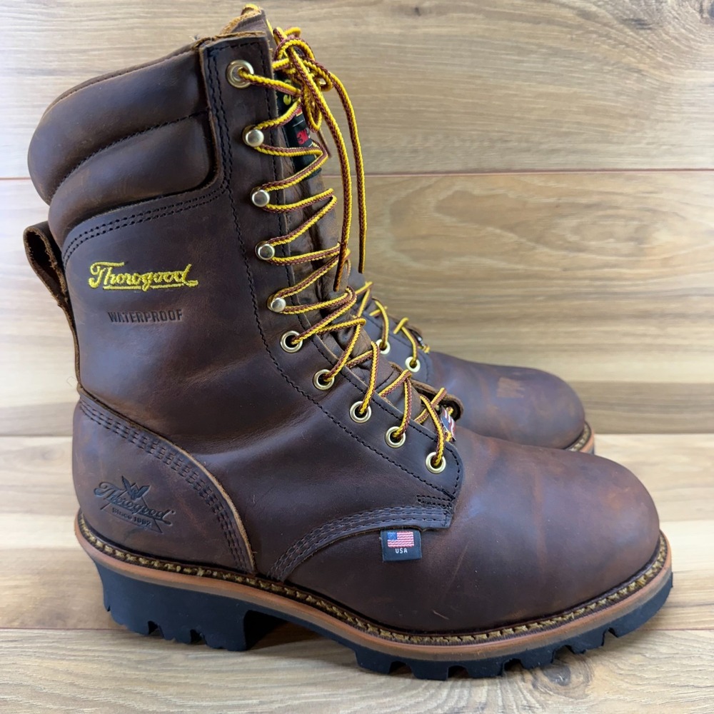 Thorogood Logger Waterproof Steel Toe Boots 10 EEE Brown Leather 400 Gram USA